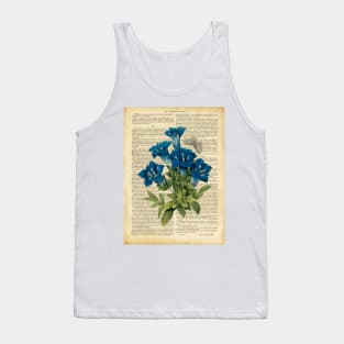 Botanical print, on old book page - garden flowers and butterfly Tank Top